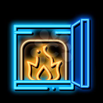 open fire in stove neon light sign vector. Glowing bright icon open fire in stove sign. transparent symbol illustration