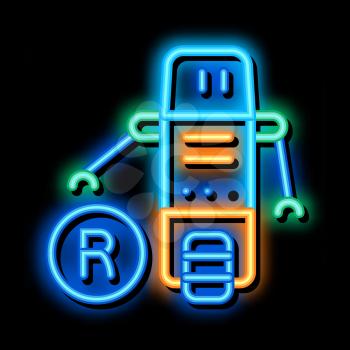 moving robot neon light sign vector. Glowing bright icon moving robot sign. transparent symbol illustration