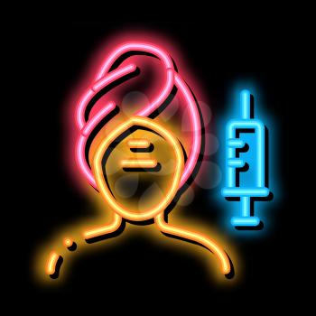 injection into problem areas of face neon light sign vector. Glowing bright icon injection into problem areas of face sign. transparent symbol illustration