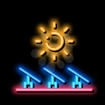 several solar panels neon light sign vector. Glowing bright icon several solar panels sign. transparent symbol illustration