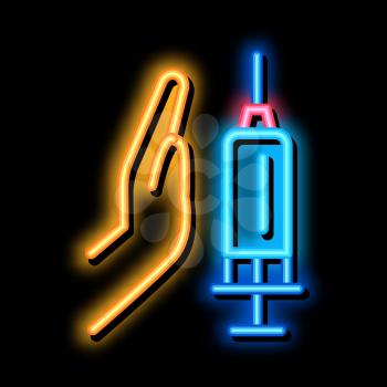 injection of syringe in hand neon light sign vector. Glowing bright icon injection of syringe in hand sign. transparent symbol illustration