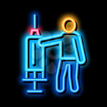 large syringe neon light sign vector. Glowing bright icon large syringe sign. transparent symbol illustration