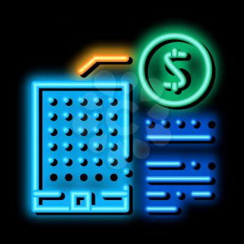 building cost neon light sign vector. Glowing bright icon building cost sign. transparent symbol illustration
