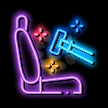 cleaning of seats in car neon light sign vector. Glowing bright icon cleaning of seats in car sign. transparent symbol illustration