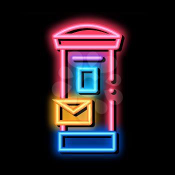 post machine neon light sign vector. Glowing bright icon post machine sign. transparent symbol illustration