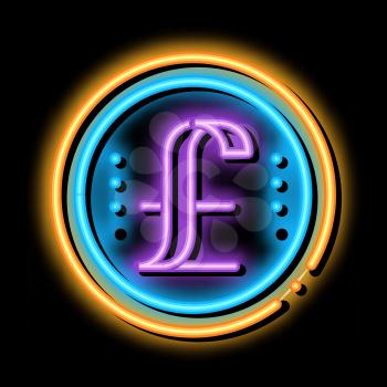 pound coin neon light sign vector. Glowing bright icon pound coin sign. transparent symbol illustration