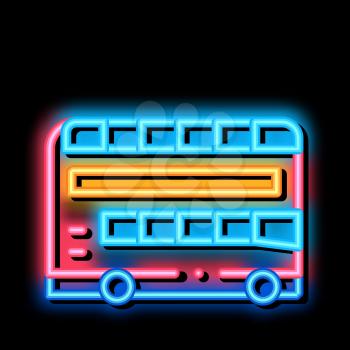 double decker sightseeing bus neon light sign vector. Glowing bright icon double decker sightseeing bus sign. transparent symbol illustration