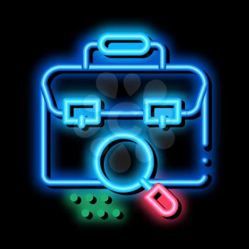 briefcase bag check neon light sign vector. Glowing bright icon briefcase bag check sign. transparent symbol illustration