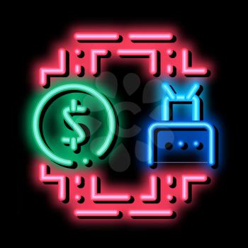 automated withdrawal of money neon light sign vector. Glowing bright icon automated withdrawal of money sign. transparent symbol illustration