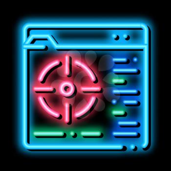 target to specific folder neon light sign vector. Glowing bright icon target to specific folder sign. transparent symbol illustration