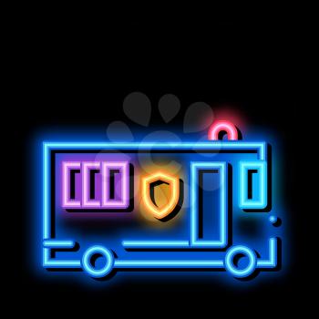 mobile bus neon light sign vector. Glowing bright icon mobile bus sign. transparent symbol illustration