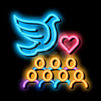 peace and love of people neon light sign vector. Glowing bright icon peace and love of people sign. transparent symbol illustration