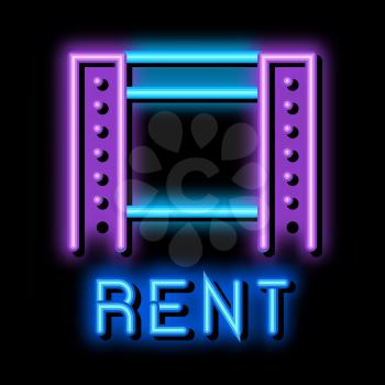 film rent neon light sign vector. Glowing bright icon film rent sign. transparent symbol illustration