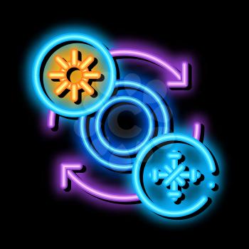 replacing summer tires with winter tires neon light sign vector. Glowing bright icon replacing summer tires with winter tires sign. transparent symbol illustration