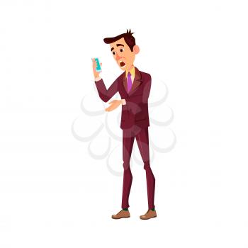 terrified man reading scary sms message on phone cartoon vector. terrified man reading scary sms message on phone character. isolated flat cartoon illustration