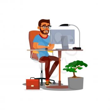 selling company manager checking order on computer monitor cartoon vector. selling company manager checking order on computer monitor character. isolated flat cartoon illustration