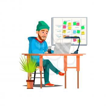 sales manager man planning company strategy on notebook in office cartoon vector. sales manager man planning company strategy on notebook in office character. isolated flat cartoon illustration