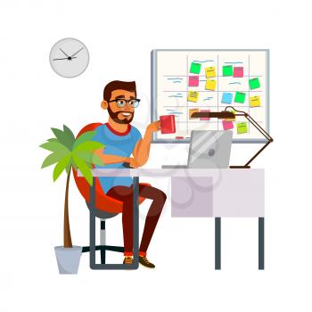 businessman planning project strategy at work cartoon vector. businessman planning project strategy at work character. isolated flat cartoon illustration