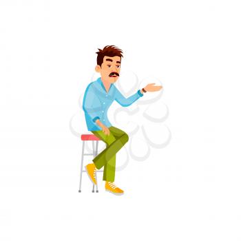 mustached bored man answering on dull subject cartoon vector. mustached bored man answering on dull subject character. isolated flat cartoon illustration