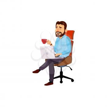 relaxed man watching online funny video on laptop device cartoon vector. relaxed man watching online funny video on laptop device character. isolated flat cartoon illustration