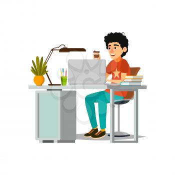 man developer working with notebook at table cartoon vector. man developer working with notebook at table character. isolated flat cartoon illustration