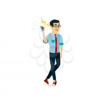 japanese bored man tired from scream on phone cartoon vector. japanese bored man tired from scream on phone character. isolated flat cartoon illustration