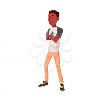 african guy with crossed arms talking with professor cartoon vector. african guy with crossed arms talking with professor character. isolated flat cartoon illustration
