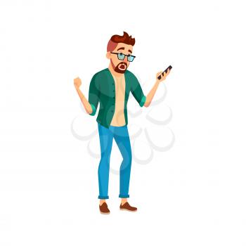 shocked man clicking remote control and change channels on tv cartoon vector. shocked man clicking remote control and change channels on tv character. isolated flat cartoon illustration