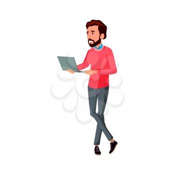 lecturer man with laptop conduct presentation cartoon vector. lecturer man with laptop conduct presentation character. isolated flat cartoon illustration