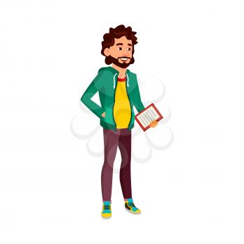 young man checking order with checklist paper cartoon vector. young man checking order with checklist paper character. isolated flat cartoon illustration