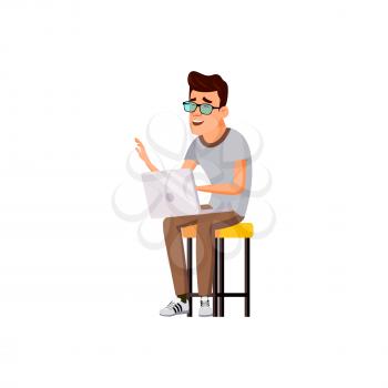 laughing man internet surfing and searching funny images cartoon vector. laughing man internet surfing and searching funny images character. isolated flat cartoon illustration