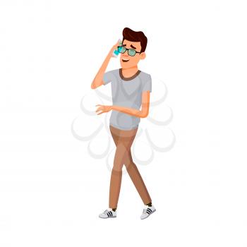 intellectual man has funny discussion on cellphone cartoon vector. intellectual man has funny discussion on cellphone character. isolated flat cartoon illustration