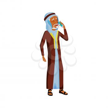 happy islamic grandfather talk with daughter on cellphone cartoon vector. happy islamic grandfather talk with daughter on cellphone character. isolated flat cartoon illustration