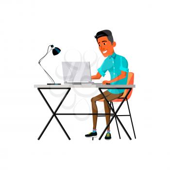 playful young man playing in computer game cartoon vector. playful young man playing in computer game character. isolated flat cartoon illustration