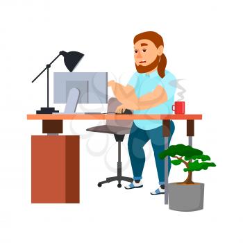 bored fat man in office on money morning cartoon vector. bored fat man in office on money morning character. isolated flat cartoon illustration