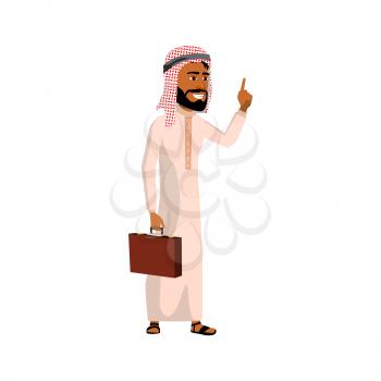 arabic businessman with suitcase tells interesting story cartoon vector. arabic businessman with suitcase tells interesting story character. isolated flat cartoon illustration