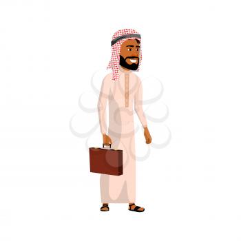 saudi man businessman with case on conference cartoon vector. saudi man businessman with case on conference character. isolated flat cartoon illustration