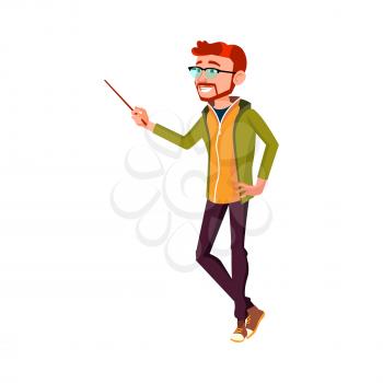 redhead guy student pointing at map country location cartoon vector. redhead guy student pointing at map country location character. isolated flat cartoon illustration
