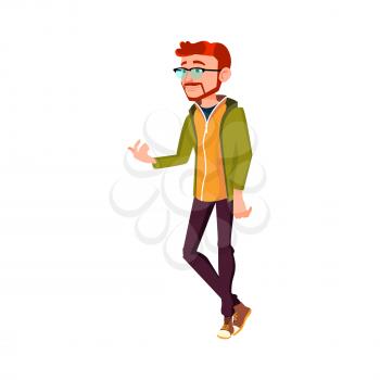 young redhead guy walking on avenue cartoon vector. young redhead guy walking on avenue character. isolated flat cartoon illustration