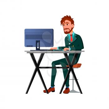 young man search job online cartoon vector. young man search job online character. isolated flat cartoon illustration
