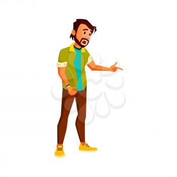 shocked man shocking and pointing at shark in ocean cartoon vector. shocked man shocking and pointing at shark in ocean character. isolated flat cartoon illustration