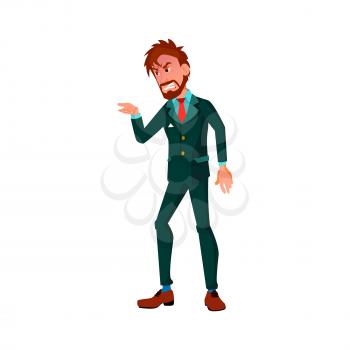 wicked caucasian businessman screaming at delivery service worker cartoon vector. wicked caucasian businessman screaming at delivery service worker character. isolated flat cartoon illustration