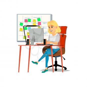 accountant woman working with financial report on computer cartoon vector. accountant woman working with financial report on computer character. isolated flat cartoon illustration
