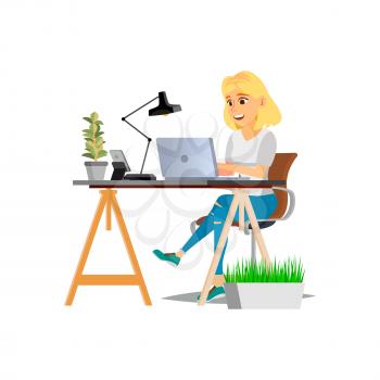 attractive woman on internet job cartoon vector. attractive woman on internet job character. isolated flat cartoon illustration