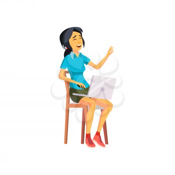 happiness asian lady watching comedy film on notebook cartoon vector. happiness asian lady watching comedy film on notebook character. isolated flat cartoon illustration