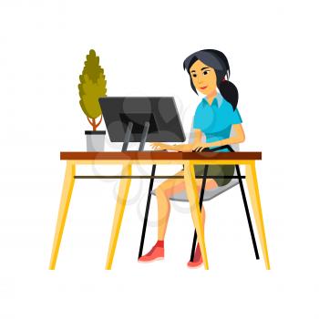 asian woman developing application on computer cartoon vector. asian woman developing application on computer character. isolated flat cartoon illustration