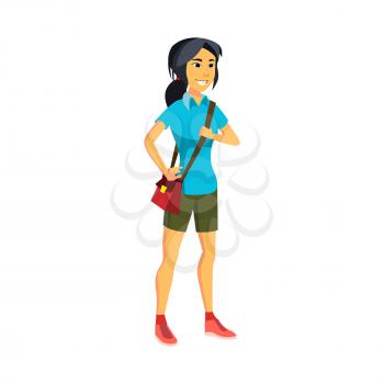 cheerful chinese woman on it conference cartoon vector. cheerful chinese woman on it conference character. isolated flat cartoon illustration