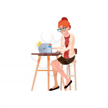 young woman working remotely at home cartoon vector. young woman working remotely at home character. isolated flat cartoon illustration