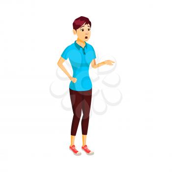 confused young woman talking with lecture in college cartoon vector. confused young woman talking with lecture in college character. isolated flat cartoon illustration