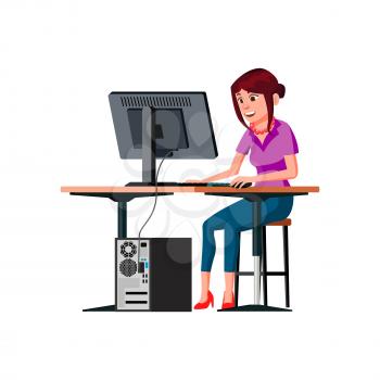 writer woman writing book on computer cartoon vector. writer woman writing book on computer character. isolated flat cartoon illustration